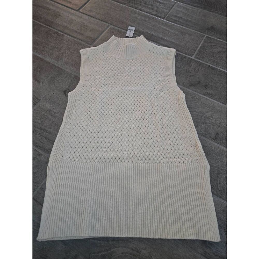Women's White House Black Market Sleeveless Mock Neck Tunic Sweater Cream/Ivory
